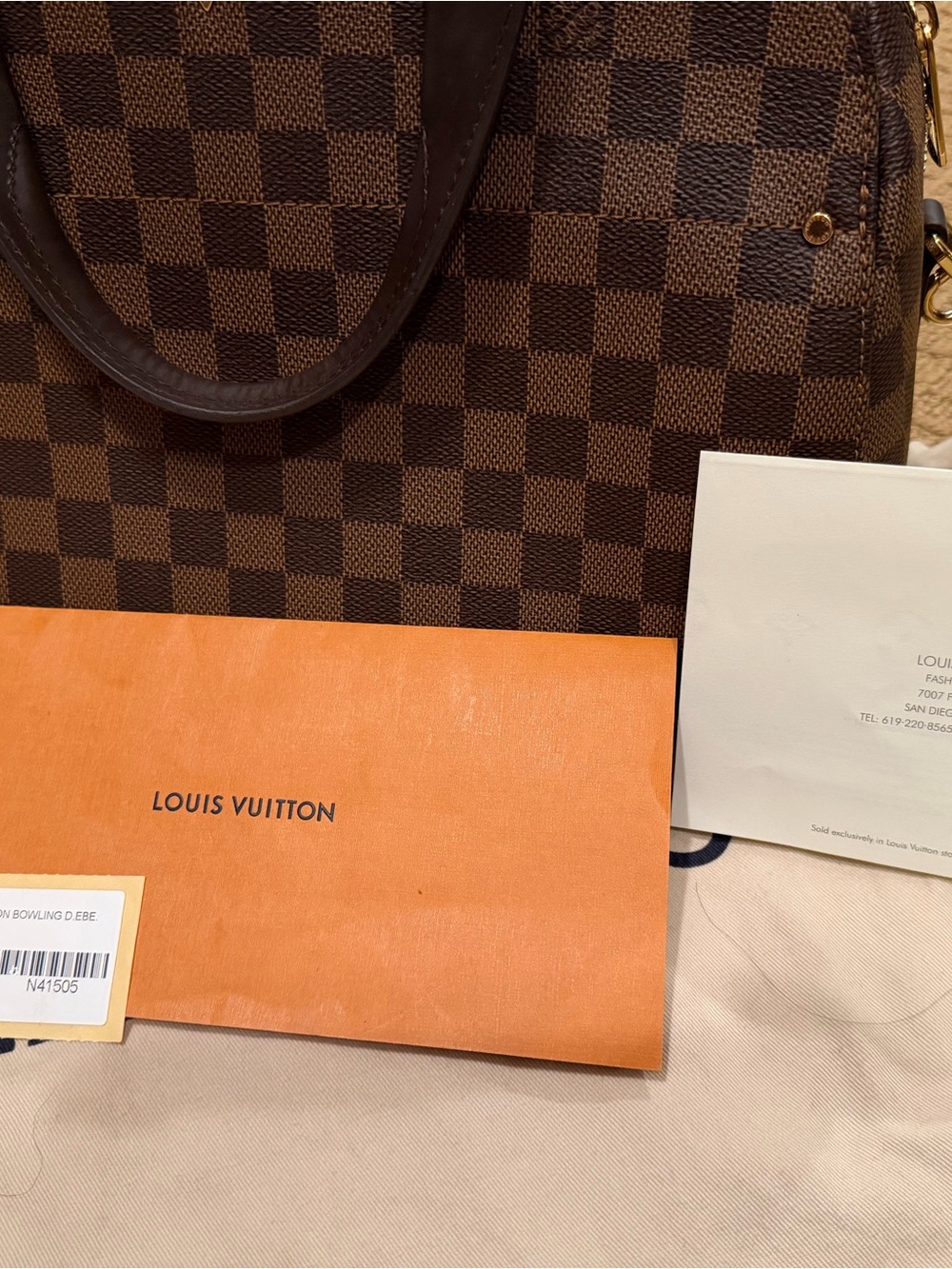 Louis Vuitton Brown Damier Ebene Shoulder Bag with Gold Hardware